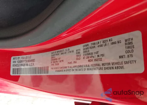 2020 Ram 1500 Big Horn 4X4 5'7 Box из США, поврежденный, VIN 1C6SRFFT3LN344682